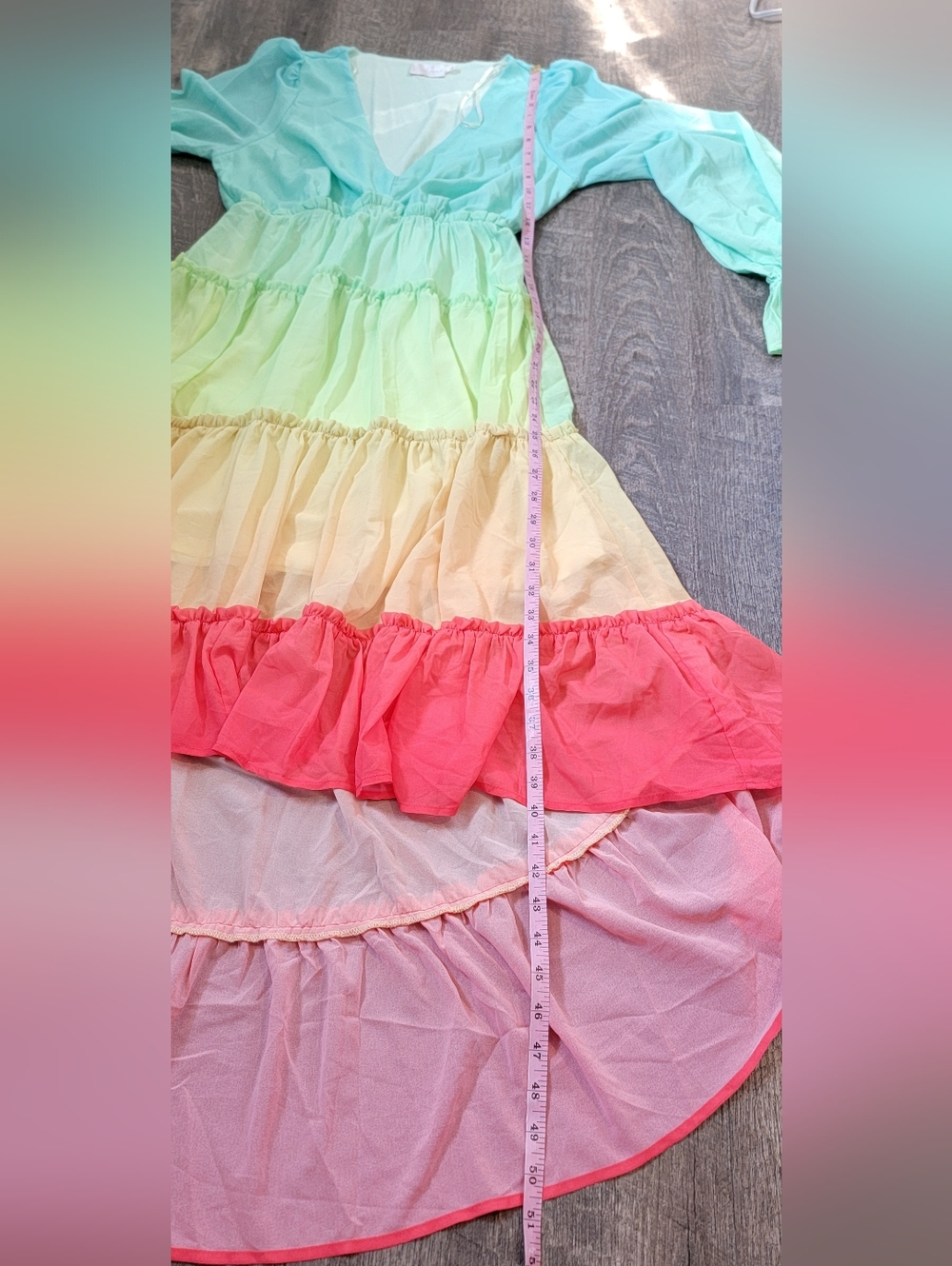 Champagne & Strawberry Tiered High Low Maxi Dress Womens S Pastel Ombre Long Sle - Picture 10 of 14